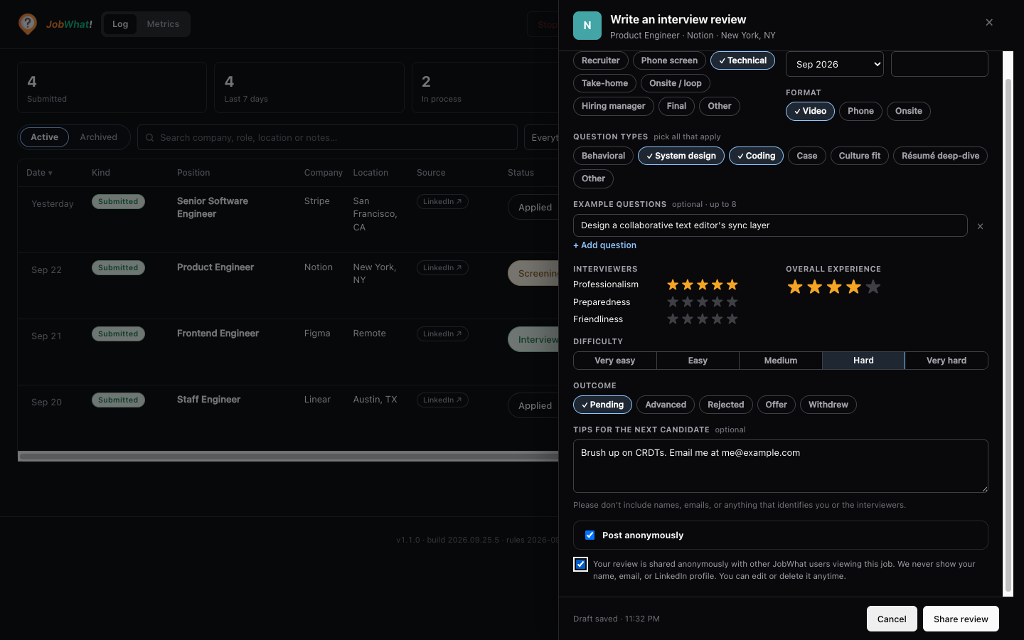 The review form