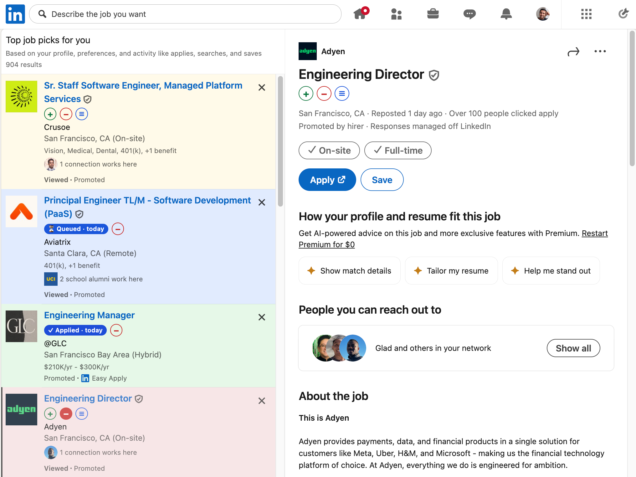 Colour-coded LinkedIn results