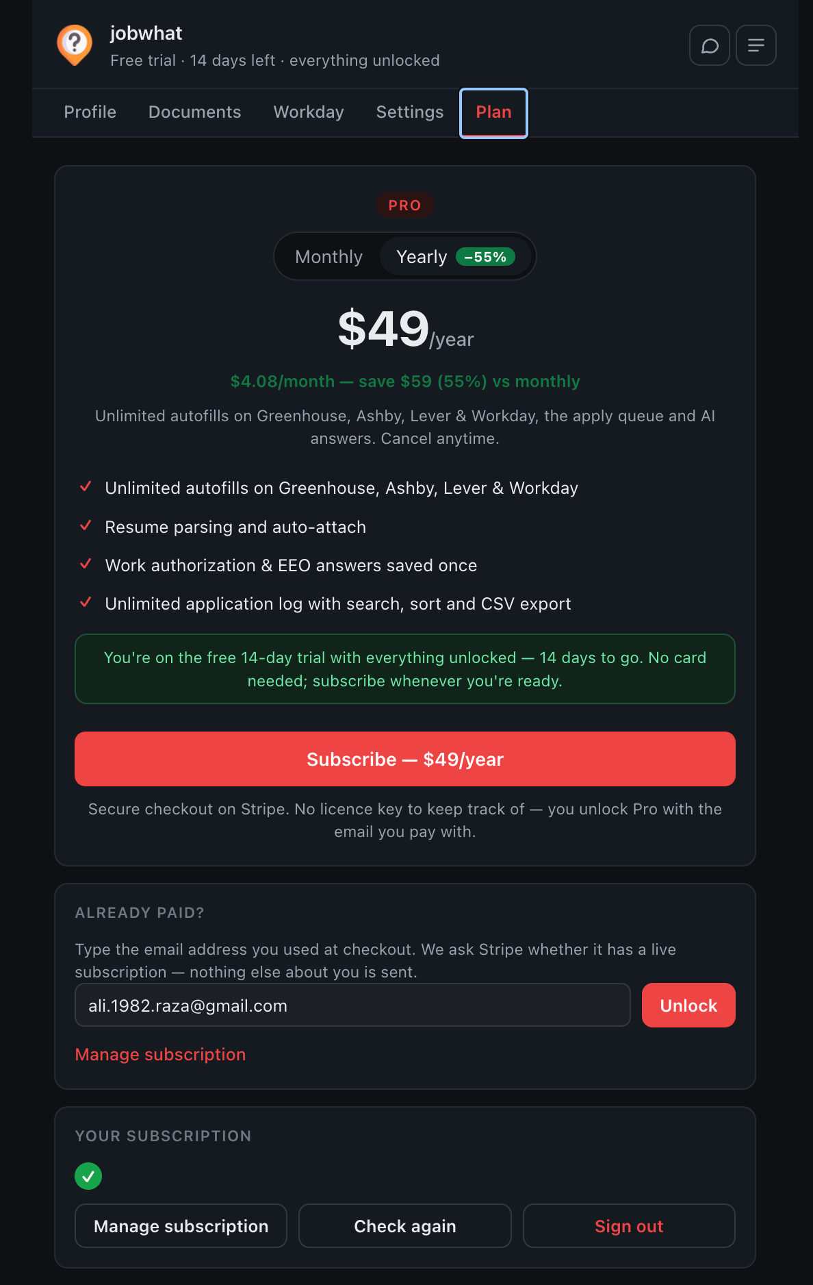 The Plan tab