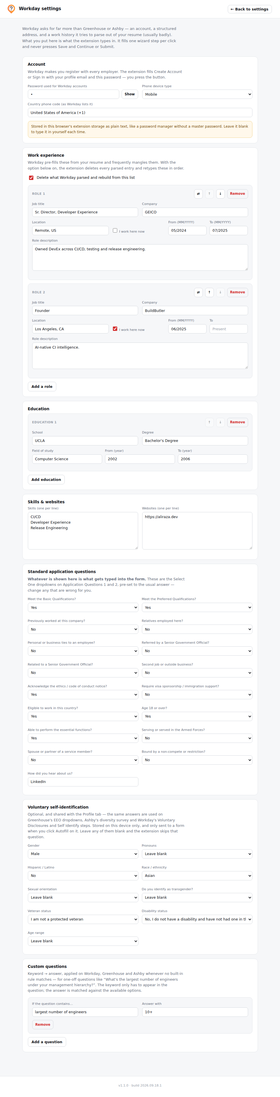 Workday settings page