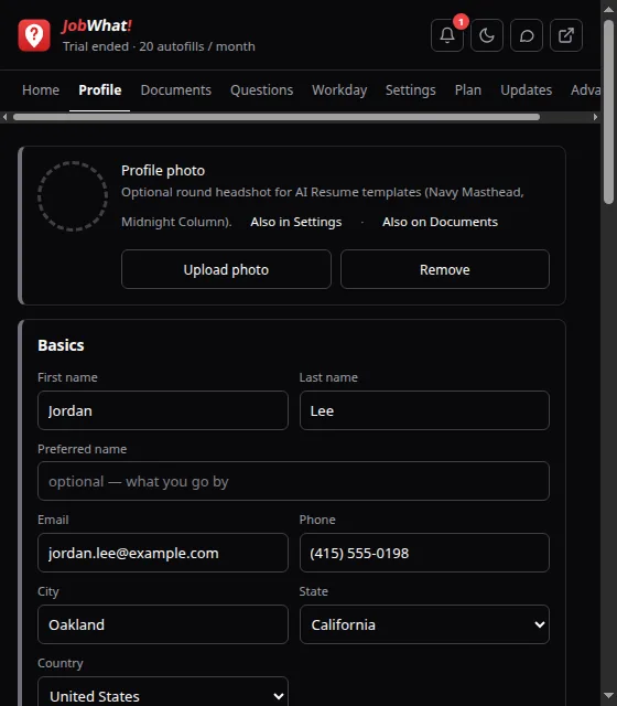 Popup header with Open tracker