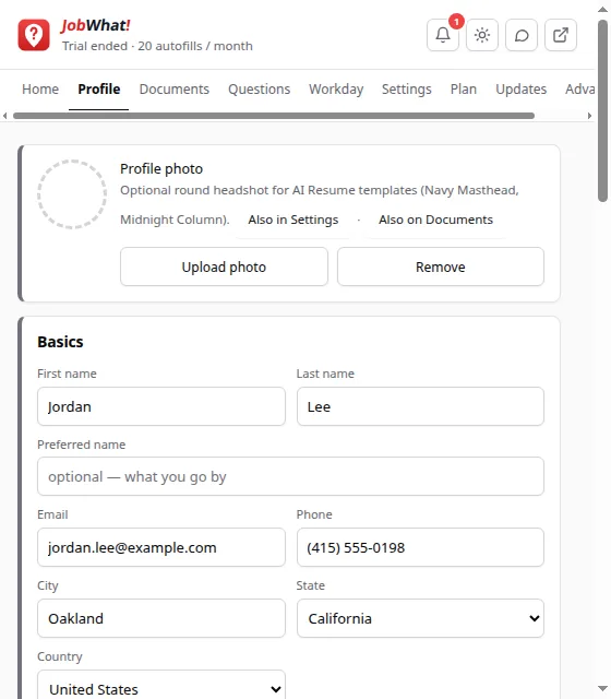 Popup header with Open tracker